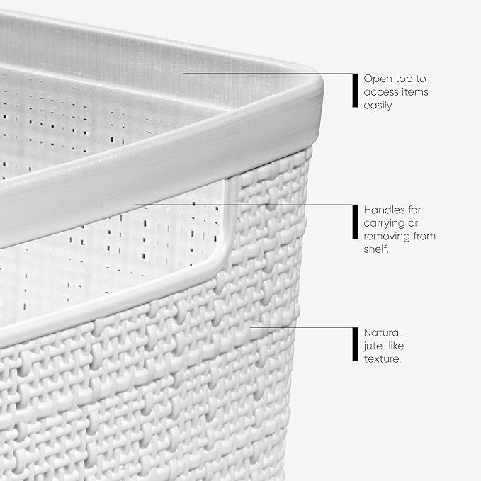 Curver Set of 8 Jute Small Decorative Plastic Organization and Storage Baskets - Image 4