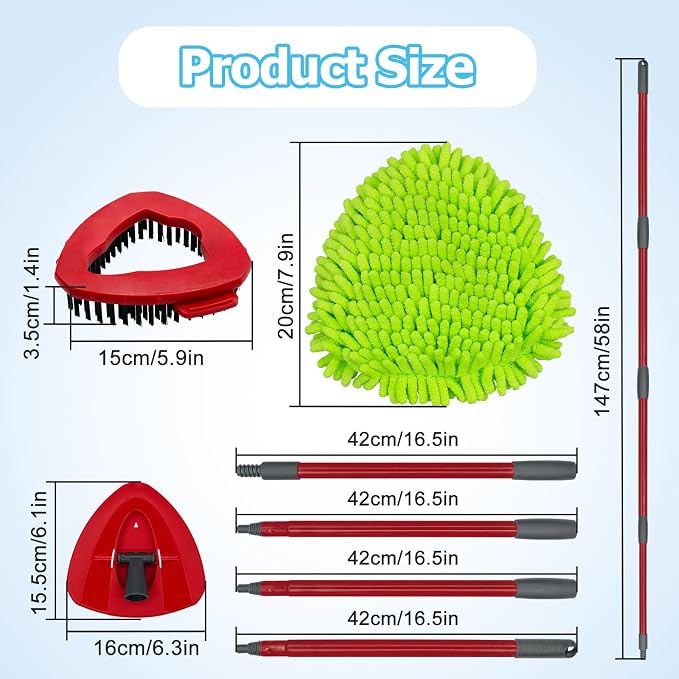 Spin Mop Handle, Mop Replace Heads, Scrubber Head and Base Replacement - Image 3