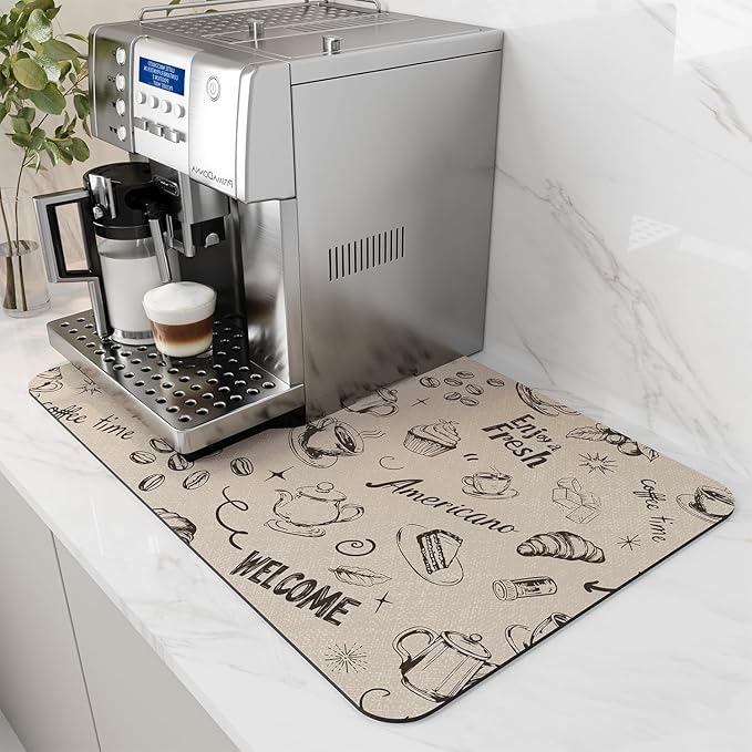 AMOAMI Coffee Mat Hide Stain Rubber Backed Absorbent Dish Drying Mat by AMOAMI