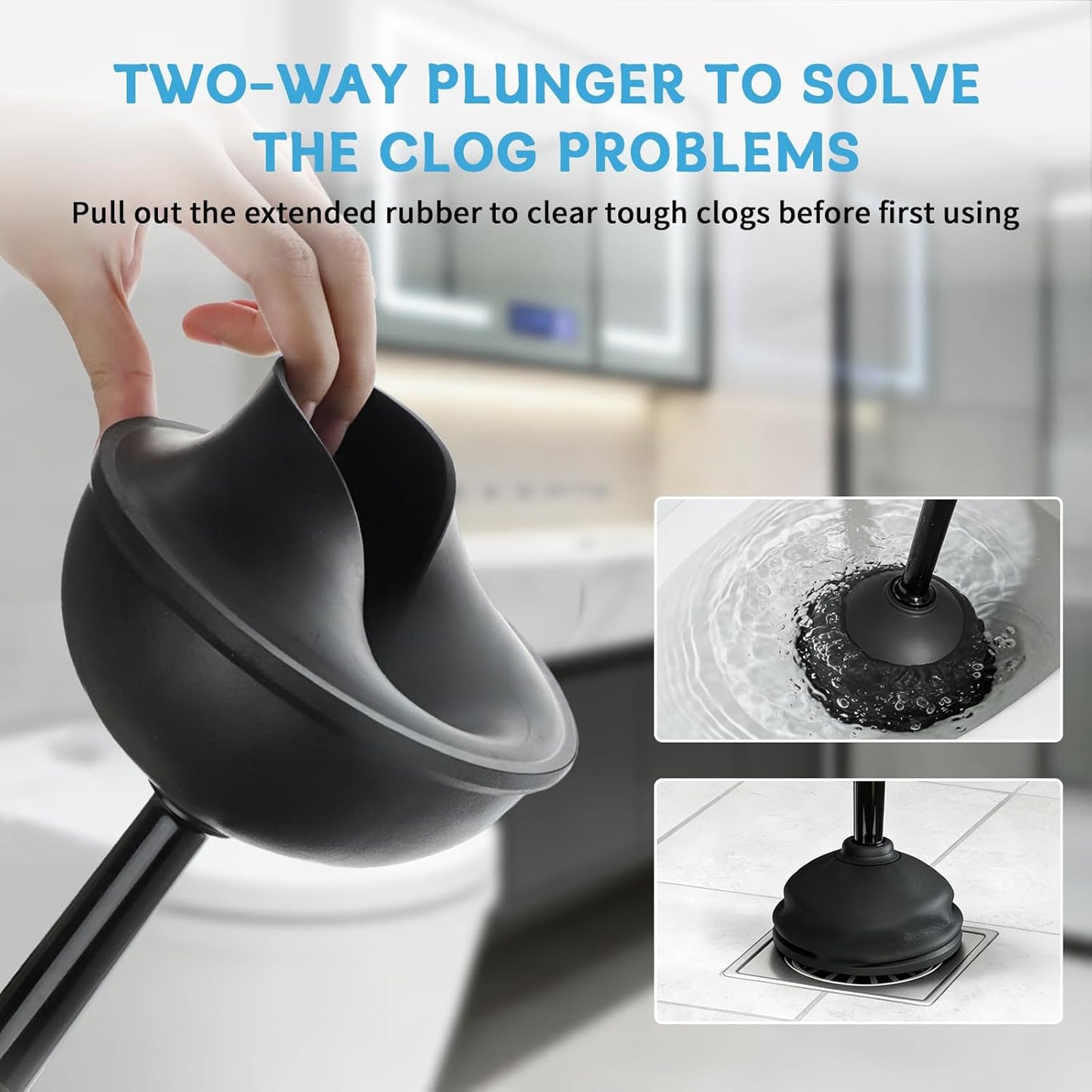 Sellemer Toilet Brush and Plunger Set, Curved Design Head for Deep Cleaning, Heavy Duty Toilet Bowl Brush and Plunger Combo with Holder for Bathroom Cleaning, Black, 1 Pack