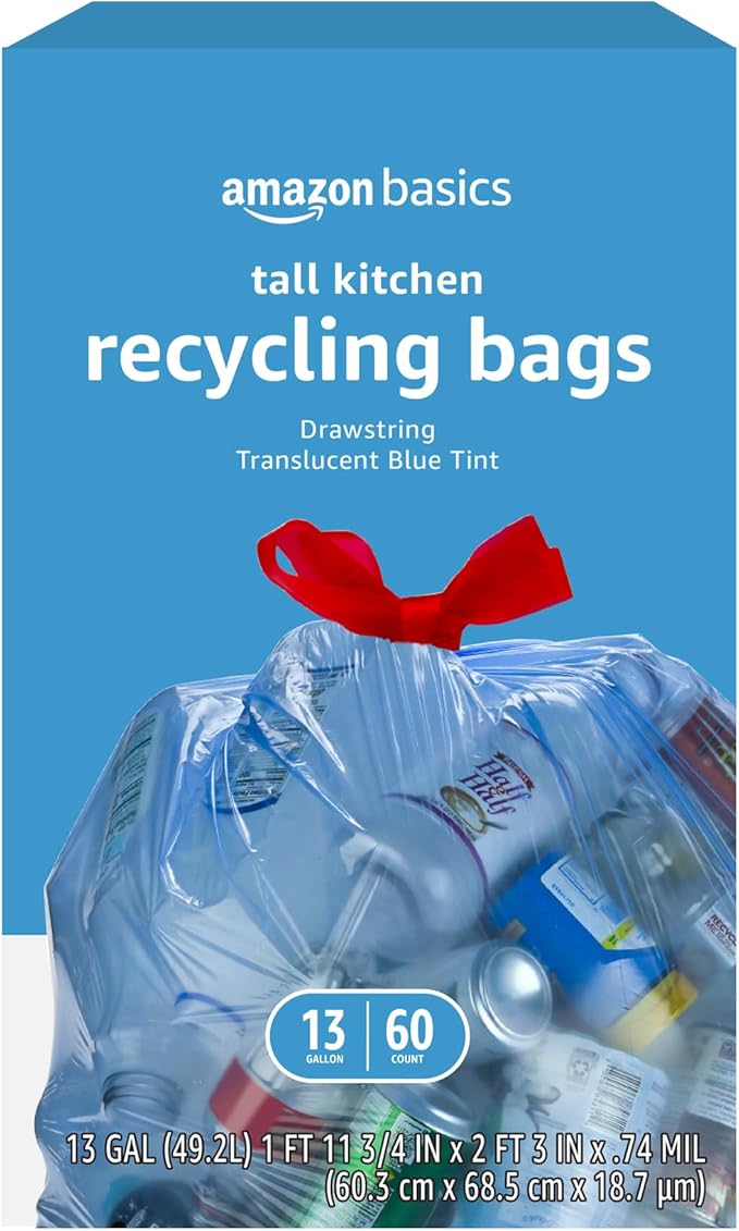 Amazon Basics Blue Recycling Trash Bags, 13 Gallon by AmazonBasics