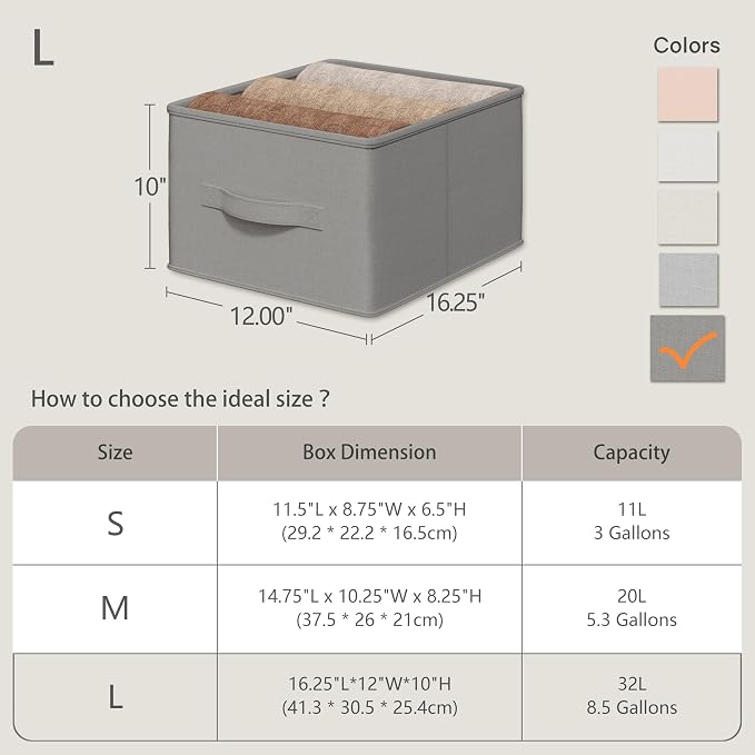 3 Pack Fabric Storage Bins for Shelves | 16.25x12x10in Closet Storage Baskets | - Image 4