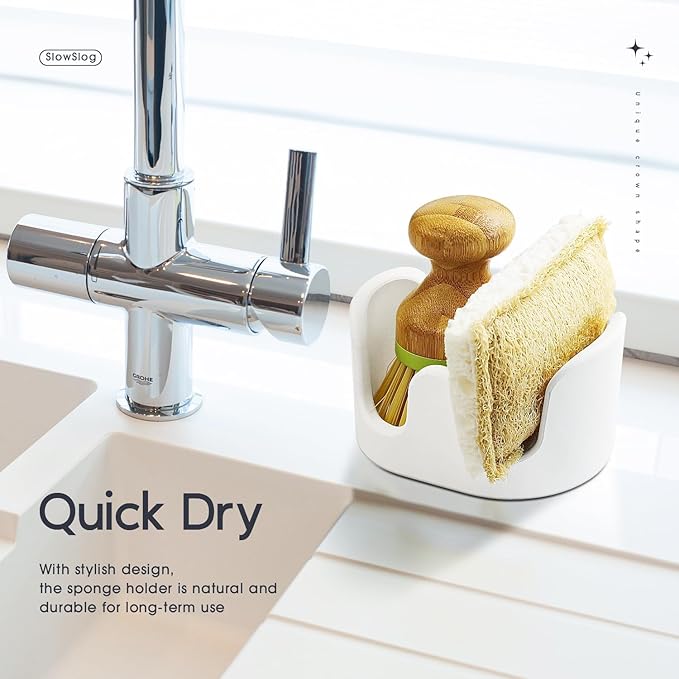 Double Sponge Holder, 2 Slot Diatomite Stone Sponge Holder, Absorbent Sponge - Image 2