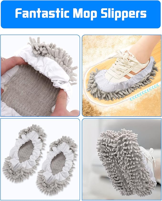 8 Pcs Mop Slippers Socks Floor Cleaning, Microfiber Shoe Covers dust Washable - Image 2