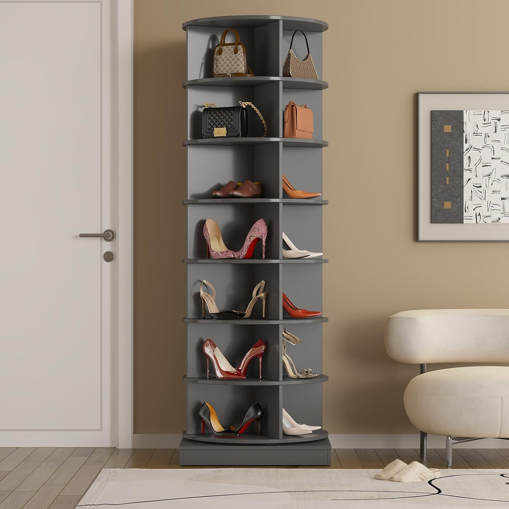 360 Rotating Shoe Tower, 7-Tier Vertical Corner Shoe Rack, Free Standing Spin...