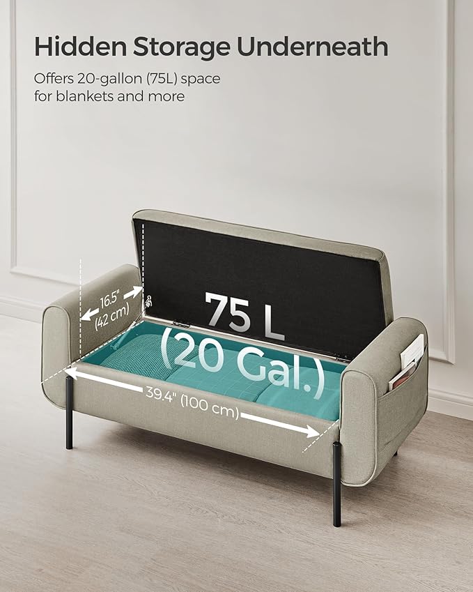 SONGMICS Storage Bench with Armrests, Ottoman with Storage - Image 7
