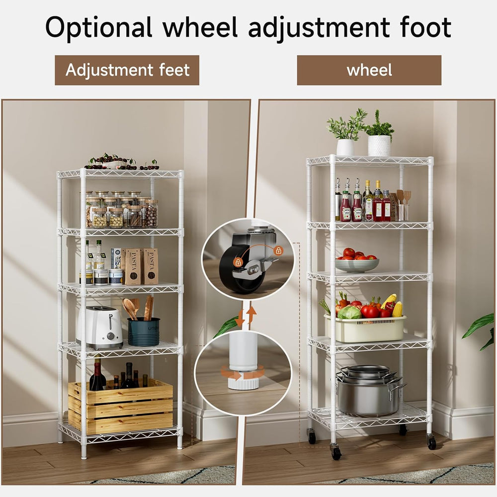Golpart Small Shelves Storage Wire Metal Adjustable Shelf Unit with Wheels
