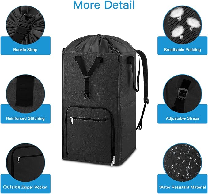 Laundry Backpack Bag, Bukere Extra Large 2 in 1 Laundry Hamper Basket - Image 6