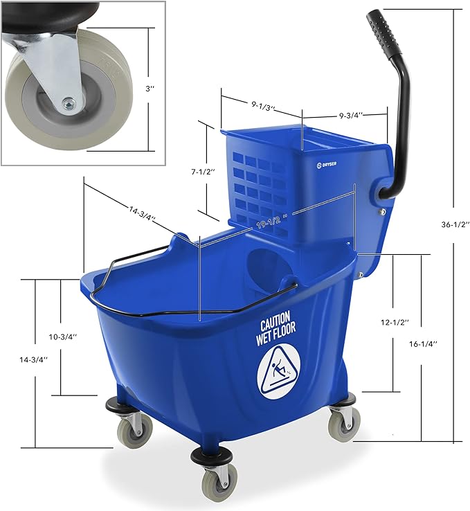 Dryser Commercial Side Press Wringer Combo Mop Bucket, 33 Quart - Image 5