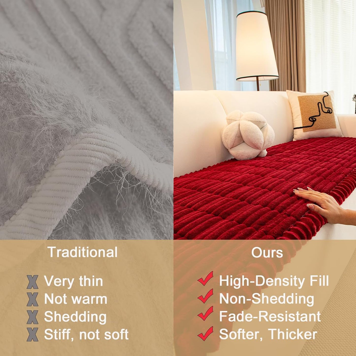 Pet Couch Cover for Dogs Washable, Pet Friendly & Anti-Slip Soft Fuzzy Couch Protector Sofa Pad Blanket Dog Mat Sectionals Slipcover 3 Cushion for Bed Floor Carpet Car Seat (Red, 27"x59")