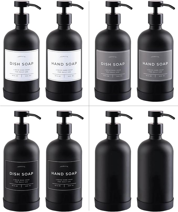 16oz Glass Soap Dispenser with Stainless Steel Pump, 21 Waterproof Labels - Image 5