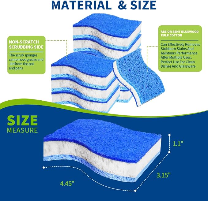Blue Wood Pulp Sponges 12Pack Non-Scratch Cellulose Scrub Sponge, Dual-Sided - Image 4