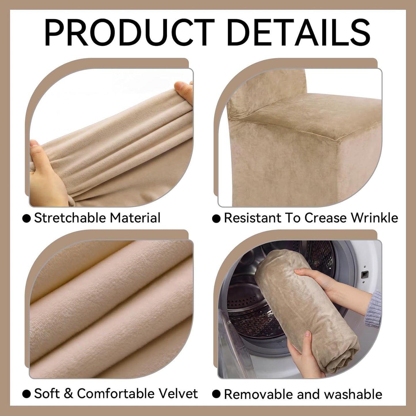 Moukeren Set of 4 Velvet Stretch Chair Covers Stretch Slipcovers Fur Chairs Cover Soft Removable Long Solid Slipcover for Wedding Dining Room (Grayish Brown)