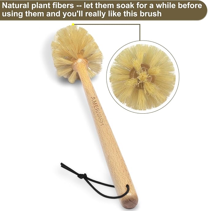 Bottle Brush with Strong Sisal Bristles, 13-3/4 Inch Long Wood Handle Hanging - Image 3