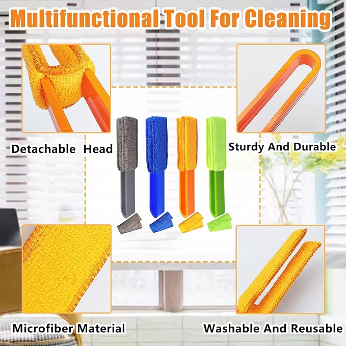4 Pack Microfiber Blinds Duster, 4 Removable and Washable Sleeves, Cleaner - Image 3