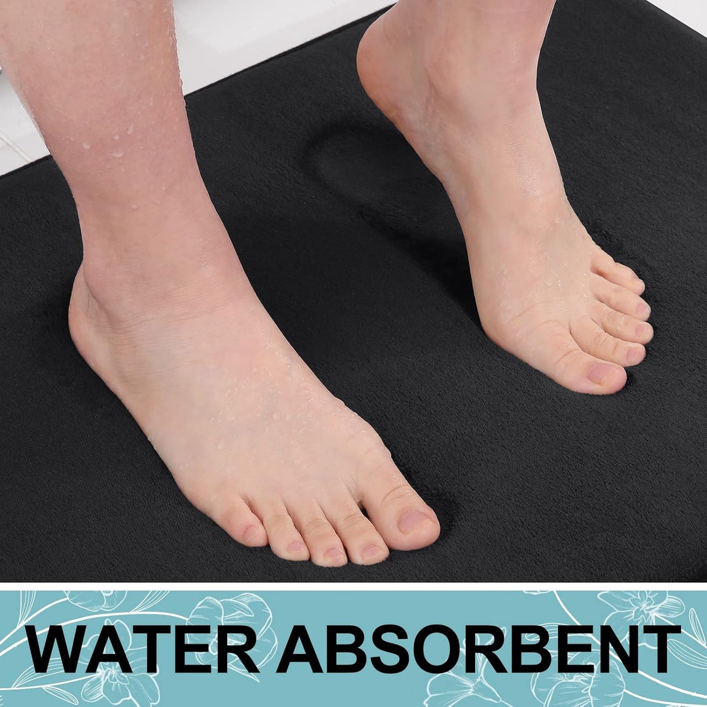 Smiry Memory Foam Bath Mat 30x20, Extra Soft and Absorbent Bathroom Mats, Non Slip Washable Carpet for Floor, Shower and Tub, Black