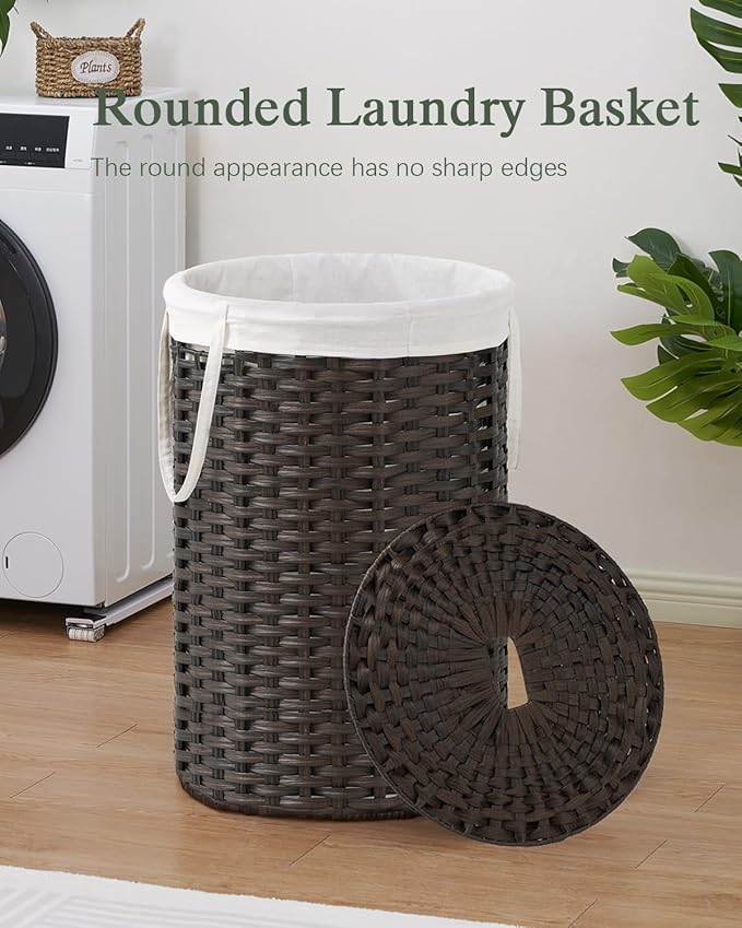 Large Laundry Hamper Laundry Basket Round 34.3 Gal Handwoven Wicker Laundry - Image 2