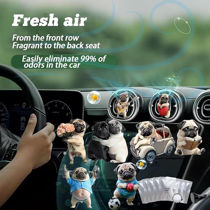 8PCS cute Pug acrylic car vent diffuser, 2D prank Havana cigar car diffuser - Image 6