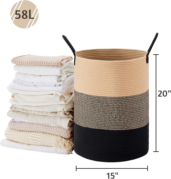 VIPOSCO Large Laundry Hamper, Tall Woven Rope Storage Basket - Image 5