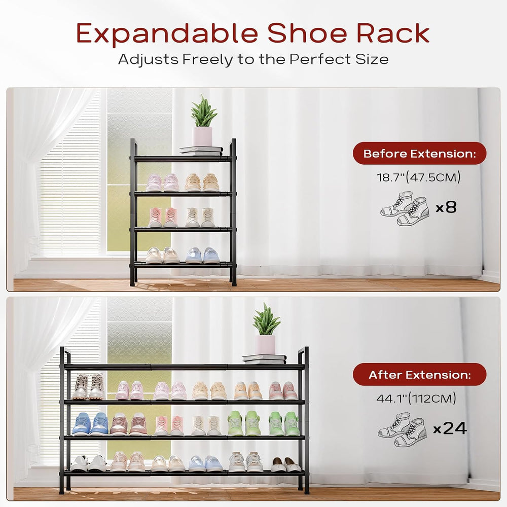 Bumusty 4 Tier Long Expandable Shoe Rack for Closet, Black
