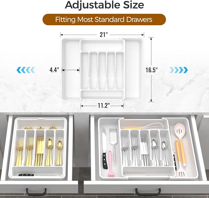 Extra Large Expandable Silverware Organizer, BPA-Free Food-Safe Cutlery - Image 3