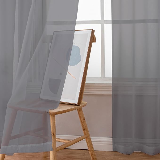 Chyhomenyc Charcoal Grey Sheer Curtains 108 Inch Length 2 Panels, Extra Long - Image 8