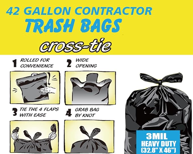 Contractor Heavy Duty Trash Bags 42 Gallon | 10 Count | 3 MIL | 32.8" X 46" | - Image 2