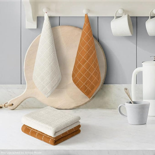 Artoid Mode Checkered Designed Cotton Beige Caramel Terry Kitchen Dish Cloths - Image 2