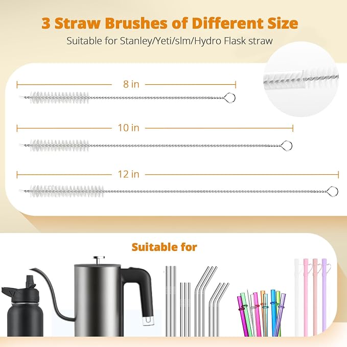 OUTXE 5 Pack Bottle Brush Set, 5-in-1 Water Bottle Cleaner Brush, 3 Straw Brush - Image 5