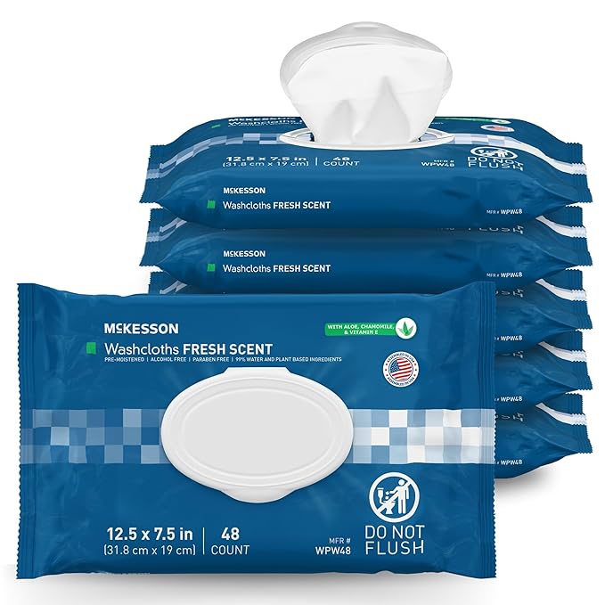 McKesson Washcloth Wipes for Adults, Scented Disposable Wash Cloths for Body by McKesson