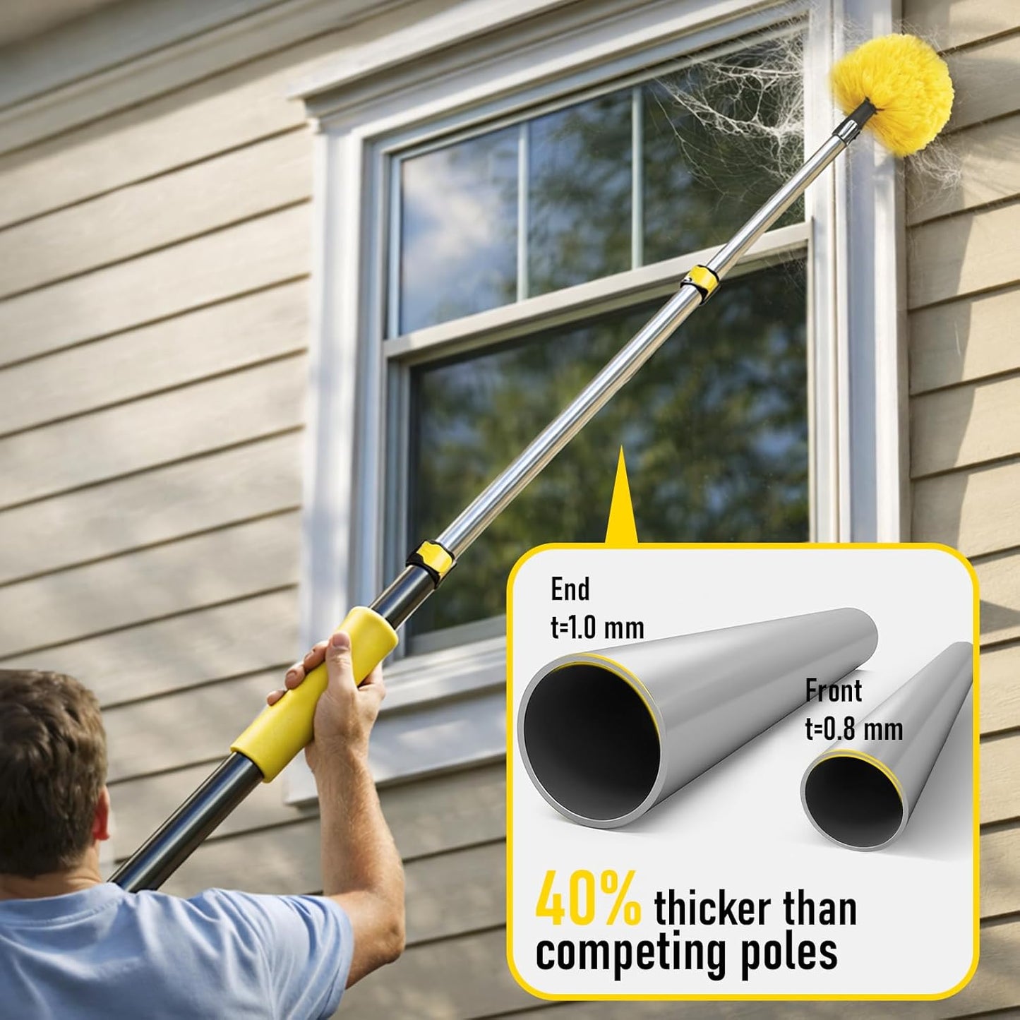 20 Foot High Ceiling Duster Kits with 5-12ft Heavy Duty Extension Pole, High Reach Duster for Cleaning,Microfiber Feather Duster,Cobweb Duster,Ceiling Fan Duster,Window Squeegee & Cleaner