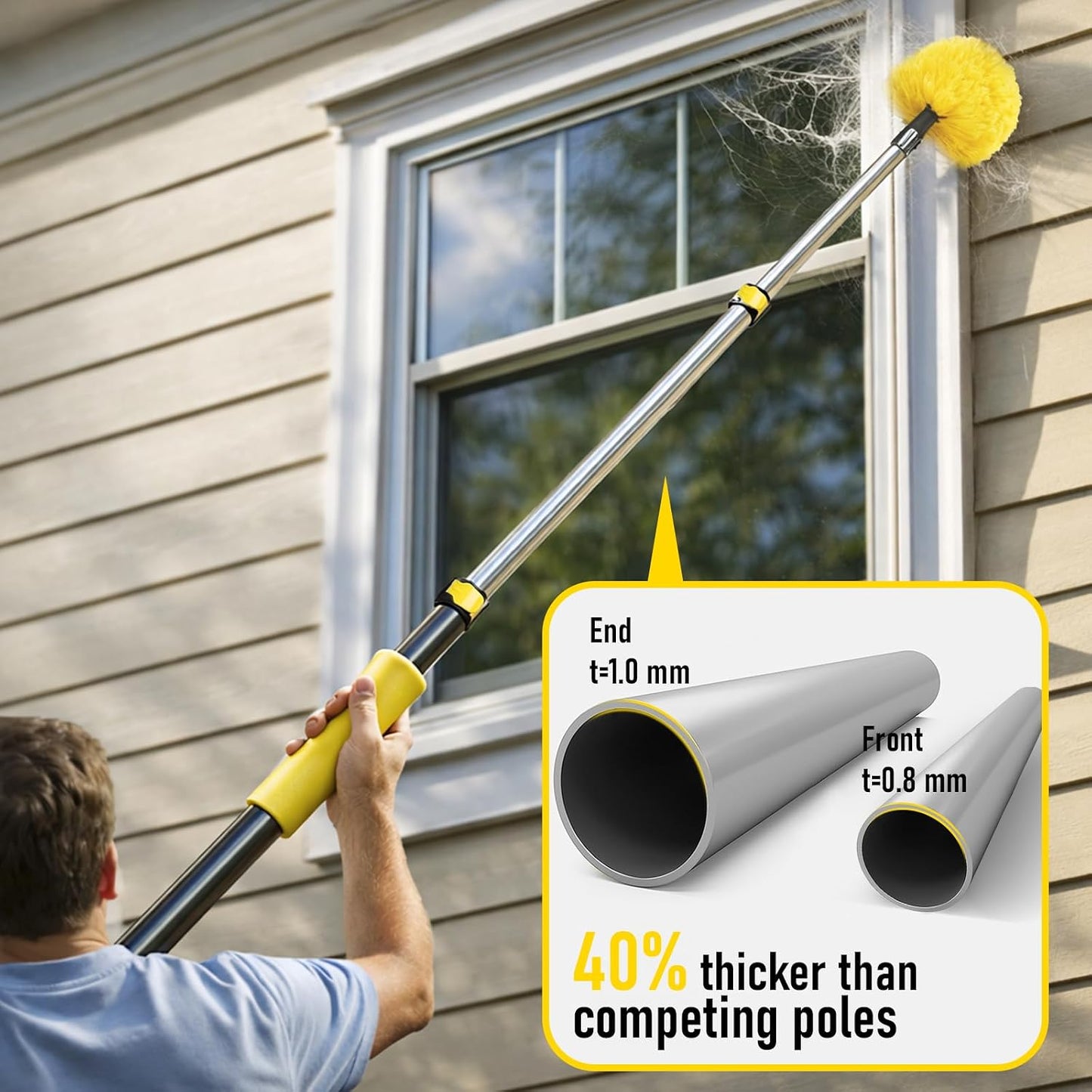20 Foot High Ceiling Duster Kits with 5-12ft Heavy Duty Extension Pole, High Reach Duster for Cleaning,Microfiber Feather Duster,Cobweb Duster,Ceiling Fan Duster,Window Squeegee & Cleaner