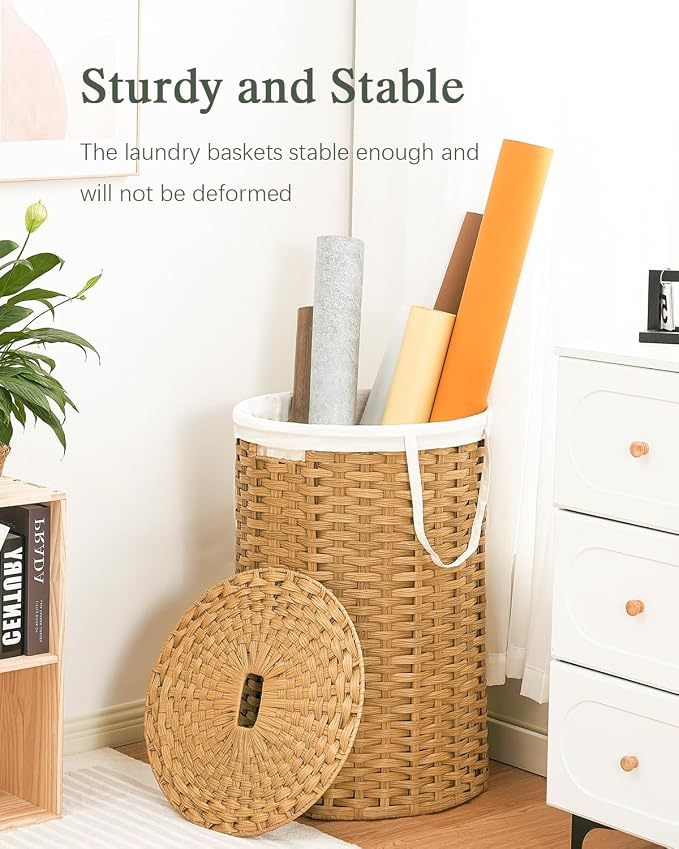 Large Laundry Hamper Laundry Basket Round 34.3 Gal Handwoven Wicker Laundry - Image 6