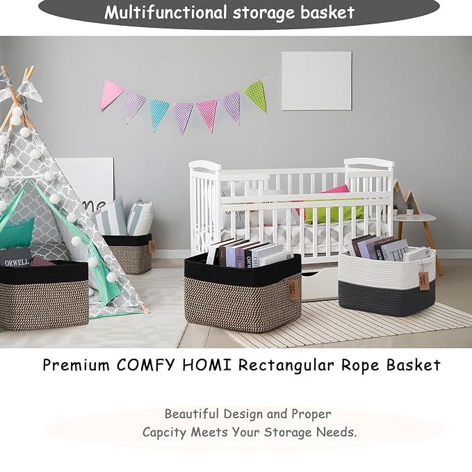 COMFY-HOMI 3PACK Cotton Rope Square Basket - Image 3