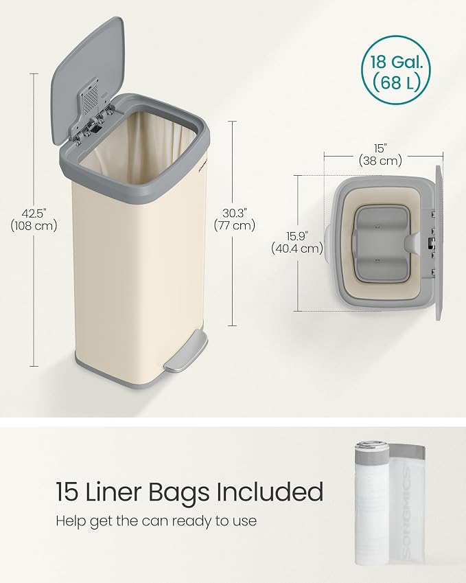 SONGMICS Kitchen Trash Can, 18-Gallon Stainless Steel Garbage Can, - Image 6