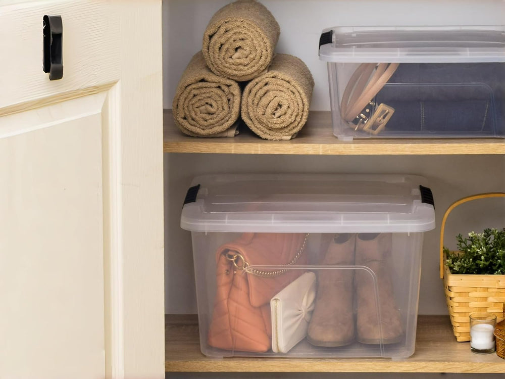 4 Pack 32 Qt Plastic Storage Bins with Lids, Large Stackable Clear Containers...