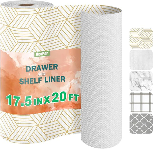 OcePor Non-Adhesive Drawer and Shelf Liner 17.5IN x 20FT, Non-Slip Kitchen by OcePor