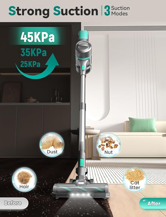 DEVOAC S10K Cordless Vacuum Cleaner, 45Kpa 50mins Lightweight Stick Vacuum - Image 3