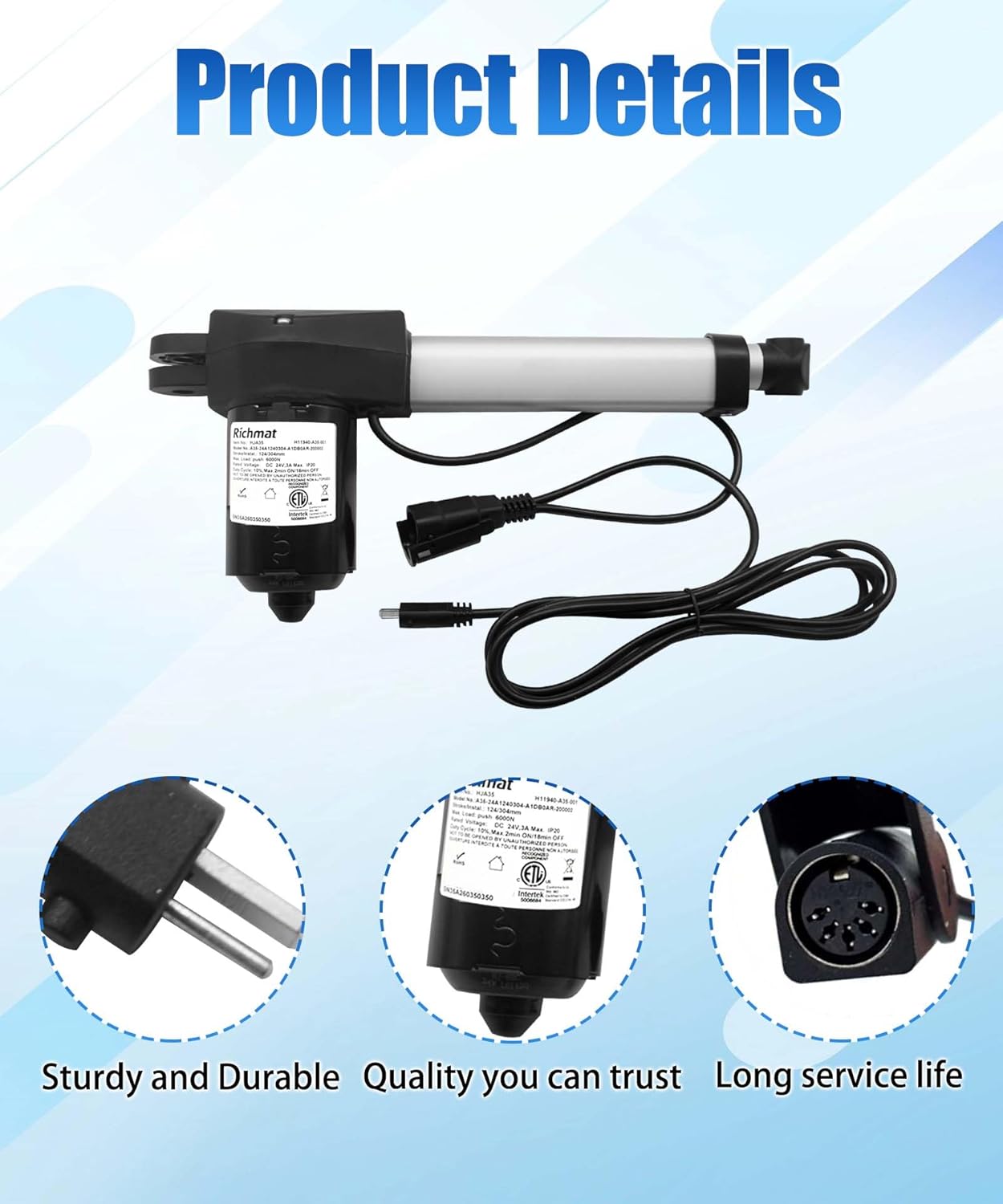 HJA35 Adjustable Bed Actuator Replacement Parts Fits for Ritchmate Remote System,Electric Sofa Lift Chairs Power Recliner
