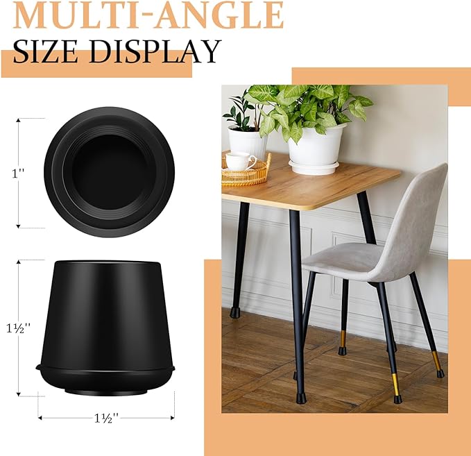1" Round Rubber Chair Leg Tips Caps, Chair Leg Floor Protectors Furniture Legs - Image 2