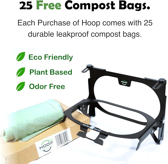 Hoop Metal Compost Bag Holder + 25 Compost Bags 3 Gallon, Clips to Kitchen - Image 7