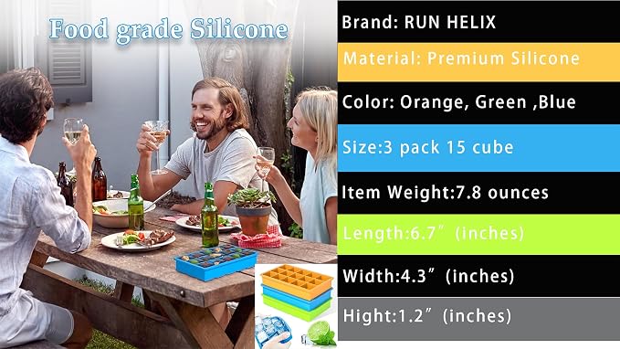 Ice Cube Tray, 3 Pack Silicone Ice Tray Easy-Release Flexible 15 Ice Cube Molds - Image 8