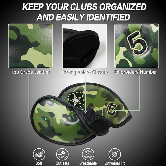 FINGER TEN Premium Synthetic Leather Stylish Iron & Wedge Golf Head Covers - Image 3