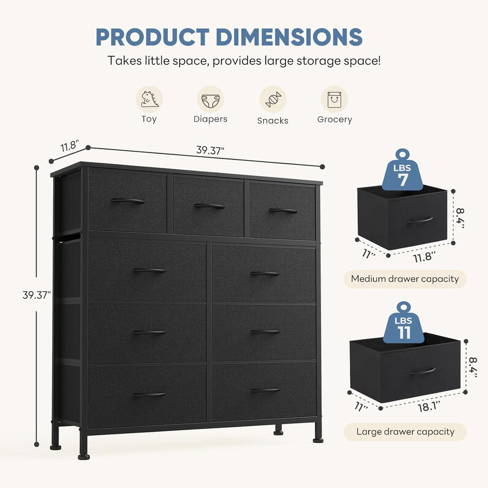 DUMOS 9 Drawer Dresser for Bedroom, Chest of Drawers