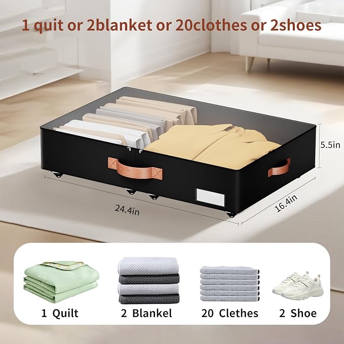 Underbed Storage With Wheels, low profile 5.5 inches Height Storage Bins - Image 3