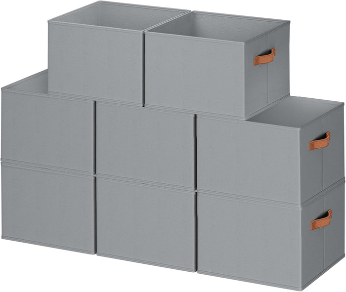 8 Pack Large Closet Storage Baskets Bins for Shelves, Collapsible Fabric Closet Organizers and Storage with Polyester Handles, Decorative Baskets for Organizing Clothes, Towels, Linen Closet 14"x10"
