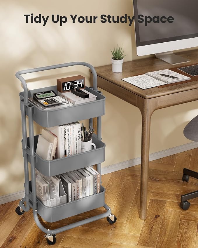 Pipishell 3 Tier Mesh Utility Cart, Rolling Metal Organization Cart - Image 7