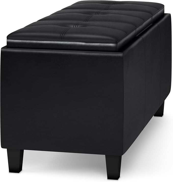 SIMPLIHOME Avalon 42 inch Wide Contemporary Rectangle Tray Storage Ottoman