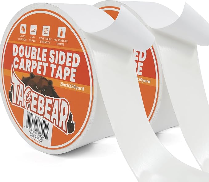 TAPEBEAR Double Sided Carpet Tape 2Inch x 20Yards x 2Rolls, Heavy Duty Rug Tape by TAPEBEAR