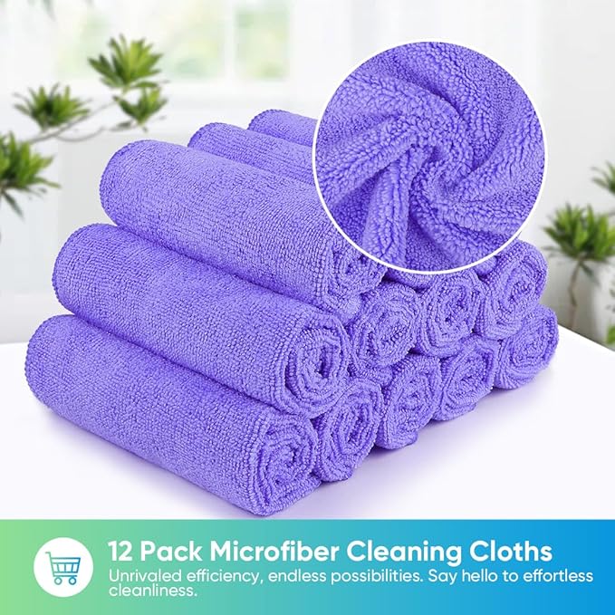 HOMEXCEL Purple Microfiber Cleaning Cloth, 12 Pack Premium Microfiber Towels - Image 6